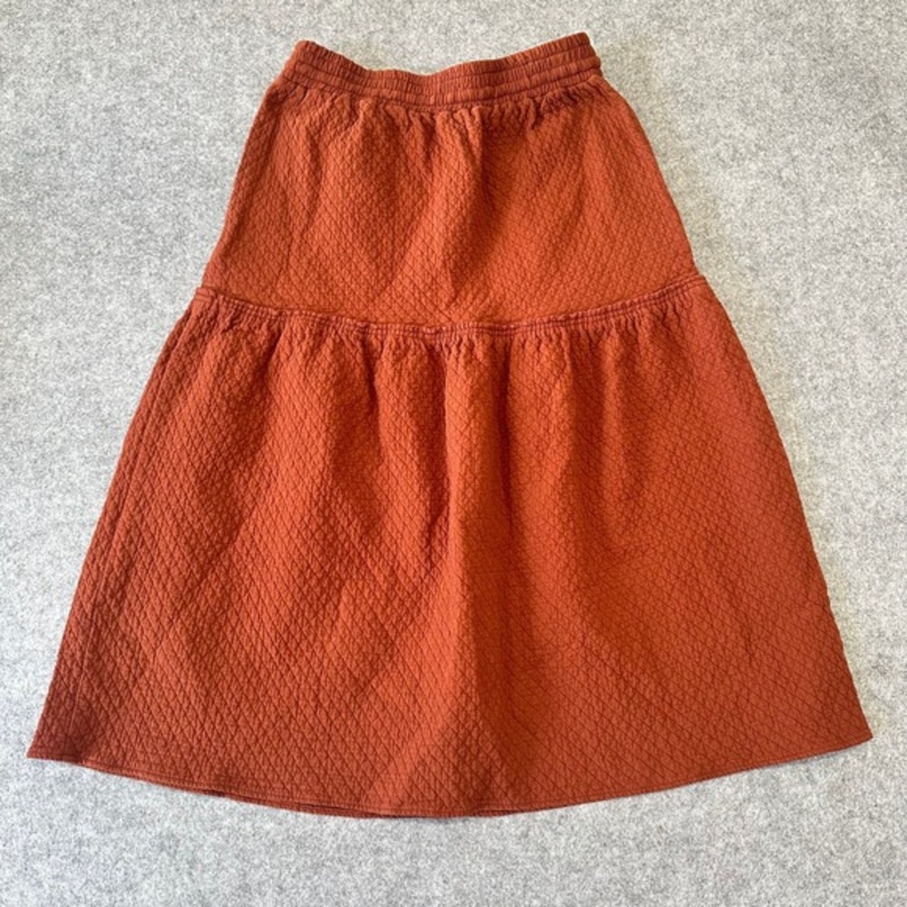 Madewell Size XS Diamond Quilted Tiered Midi Skirt Rust Orange‎ Mahogany Cotton - Picture 6 of 6